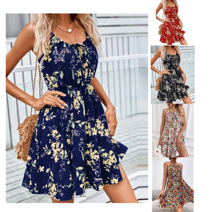 Upgrade Your Summer Style with our Floral Print Suspender Dress - Elastic Waist, Fashion Design, Women&