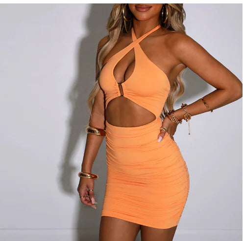 Summer Solid Backless Cut Out Women&