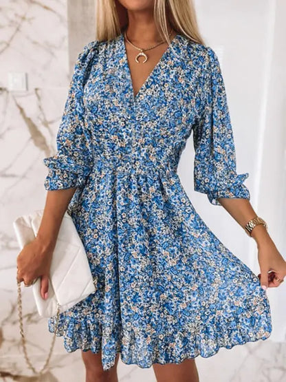 Bohemian Floral Print Midi Dress