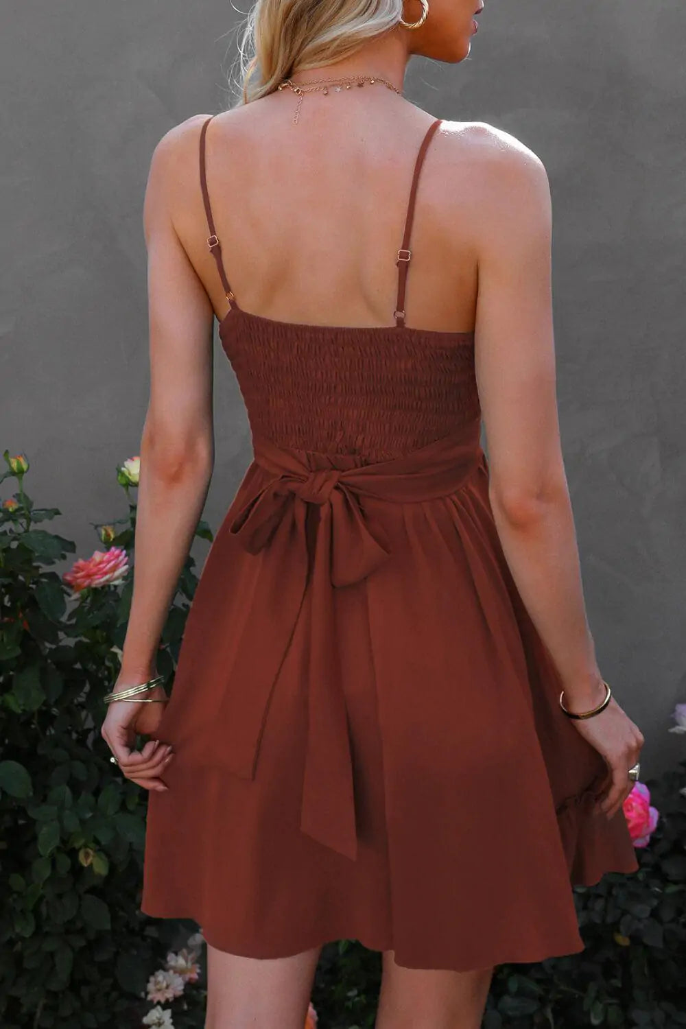 Spaghetti Strap Tie-Back Ruffle Hem Dress