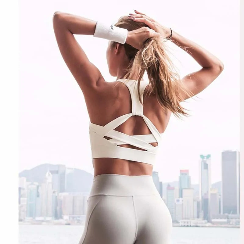 White Strap Push Up Sports Bra: Women&